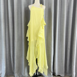New Lotus Leaf Side Collar Hanging Neck-Loan Dress Seaside Holiday Atmosphere Dress