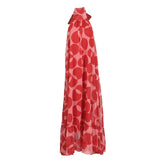 Printed Holiday Dress 2025 Summer Show Back New Hanging Neck Sleeveless Swing Leaves Side Dress Woman