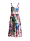 Beach Mid-Wind Dress 2025 New Suspension Fish Bones Stitched Mid-Rise Personality Graffiti Printed Dress Woman