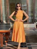 Summer New Fashion Sleeveless Round Collar Simple Comfortable Fan Flute Dress