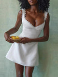 Pure Desire V-Neck Lace Sling Skirt Sexy Bare Back To Show Skinny Little White Skirt A Short Skirt