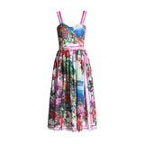 Beach Mid-Wind Dress 2025 New Suspension Fish Bones Stitched Mid-Rise Personality Graffiti Printed Dress Woman