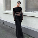Women's Clothing 2024 Summer Word Shoulder Long Sleeves And Waist Spliced Dress DJPT