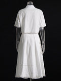 Summer New Collar Short-Sleeved Shirt + High Waist Long Skirt Lace Embroidery Two-Set Suit Woman
