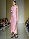 Dress Women's Dress Spring 2025 New Pink Sleeveless Bow Splicing Body Repair Long Dress