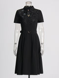 Temperament Style Dress 2025 Summer New Collar Hollow Crouses To Collect Belt Long Dress Women's Dress