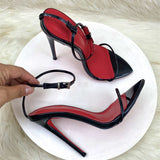 Word With Fashion Sandals Women's Fine And Summer Black Pointed High Heel Buckle With Exposed Toe Women's Shoes High Quality Shoes
