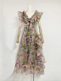 Australian Minority V-Leading Flying Sleeves Of The Same Holiday Wind Bow Bow Waist Dress Dress Dress Woman