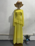 2024 Fashion Temperament Horn Sleeve Long-Sleeved Lotus Leaf Design Sense Court Style Dress