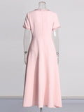 2025 New High-End Heavy Industry Nail Diamond Dress High Waist Round Bow Dress Woman