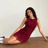 Rose-Print Mesh Vest Dress Women's New Sexy Dew-Back Dress DJPT