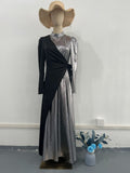 2024 Fashion Temperament Long Sleeve Splicing Squint Design Fake Two-Piece Dress
