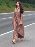 Summer New French Collar Temperament Waist Solid-Colored Cardigan Dress