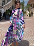 2024 Spring New Scarf Temperament Bubble Sleeves To Close The Waist Design Dress