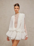 Famous Party Dress 2025 Summer New Deep V-Neck Long-Sleeved Lotus Leaf Side Solid Color Lace Dress