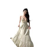 Seaside Holiday Atmosphere Feel Waist Sling Dress Women's French Heavy Industry Sexy Back A Long Dress