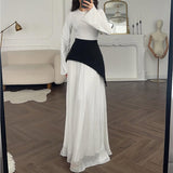 2025 New Solid Color Long-Sleeved Collar Splicing Body-Body-Suited And Hip Dress
