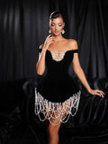 New Pendulum Multi-Layer Pearl Shoulder Short Ass Skirt Temperament High-End Light Luxury Dress Bandage Skirt