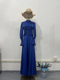 Long-Sleeved Waist-Bubble Sleeves In Autumn And Pure-Colored Fairy-Winding Dress