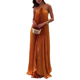Women's Clothing Hanging Neck-Deck Sexy Dress Holiday Sleeveless Fashion 100 Folded Women 8080 HZ0628