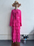 The Autumn Of 2024, The New Lotus Leaf Side Splicing Court Chiffon Design Sense Semi-High Collar Dress
