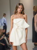 Famous Wind 2025 Spring New Bow Bra Design Personality Short Color Light Luxury Dress Woman