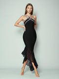 Babes Dress 2025 Spring New Heavy Industry Diamond Slings Irregular Lotus Edges Hip Dress Girl