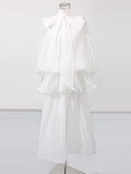 Pure Lust Wind 2025 New Long Dress Bow Tie Leads The Wooden Ear Waist Solid Color Dress Women's Summer