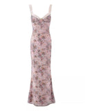 Fragmented V-Neck Folded Slings Slim Dress Woman 2024 Early Spring New Seaside Holiday Dress