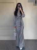 2024 New Set Of Vertiny To Receive Waist Design Long Dress Suit Woman