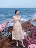 2025 Summer Flower Slender V-Neck Embroidered Slender Dress