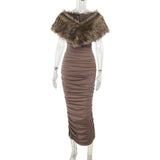 Autumn 2025 New Temperament Body-Body-Slender Shoulder-To-Heart Shawl Dress Woman DJPT