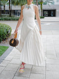 Feel Dress Woman 2025 New Vietnamese Style Design Feeling Waist Thin Sleeveless Splicing Long Dress