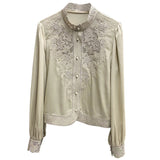 Silk Embroidery Shirt Women 2025 Early Spring New Court Style Collar Hollow Shirt Lady Temperament Elegant DJPT