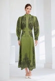 Early Spring And Autumn New Collar Embroidery Embroidery Process Single Buckle Waist Long Dress Woman