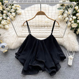 Summer Blouse Loose Lotus Side Shoulder Double Sleeveless Sleeveless Sling Sling Vest Woman DJPT