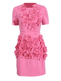 Retro Sexy Bag Hip Dress 2025 Summer New Round Three-Dimensional Flower Decoration Splicing Dress Woman