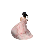 Hanging Neck Dress Women Summer Long Dress Small Pink Sleeveless Seaside Holiday Tie Dye Dress