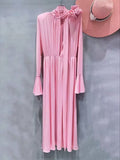 Early Autumn Famous Rose Three-Dimensional Flower Horn Sleeve Sexy Open Fork Gentle Dress Dress