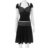 Women's Clothing Hanging Neck Short Sleeves On The Back Of The Cloth Wave Match Half Dress Set DJPT