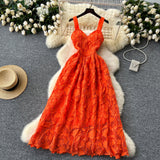 A line Straps Orange Lace Holiday Dresses Midi Length Women's Dress SD1273