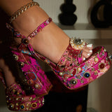 New High-Heeled Waterproof Table Banquet Ladies Dingy Sandals Large-Size Fashion Show Floral Fish Mouth Sandals High Quality Shoes
