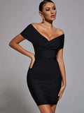 New Women's Dress Solid Color Collared And Hips With Evening Dress
