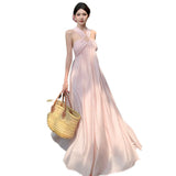 New Summer Photo Wearing Hanging Neck Beach Dress Sanya Seaside Holiday Dress Woman