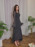2024 New Chiffon Spot Lotus Leaf Sleeve Temperament Long Splicing Irregular Dress