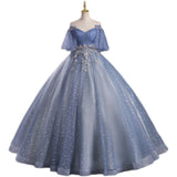 Gray-Blue Temperament Beautiful Solo Performance Costume Student Vocal Art Canopopy Skirt Annual Meeting Host Evening Dress