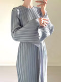 Women's Clothing Autumn 2024 New Long Dress Temperament Folding Horn Sleeve Mid-Long Dress
