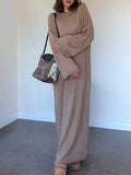 Solid-Colored Loose Knee Collar Long Knitted Dress In Autumn 2024