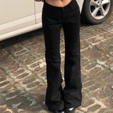 Black Zipper Low-Rise Self-Repair Micro-Tipped Jeans Women's Basic Hottie Casual Trousers DJPT