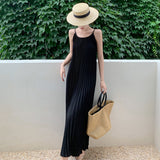 Red Seaside Holiday Sling Dress Women's Summer 2024 New Temperament Loose 100-Folded Long Dress Super Fairy